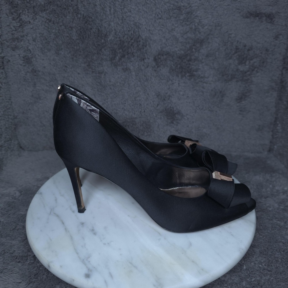 Ted Baker Shoes Womens Size 8 Black Peep Toe Bow High Heel Dress Pumps - Picture 2 of 10